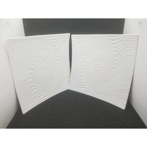 Bianco Nero Wave Square Serving Platters Embossed Swirl Ceramic Set of Two